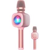Microfon OneOdio, wireless, conectare prin Bluetooth 5.2, sensibilitate -52 dB, acumulator 1800 mAh, karaoke | Iluminare | 4 moduri voce, roz, 