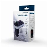 CARKIT 3-in-1 GEMBIRD, Bluetooth 5.0, format MP3/WMA, USB x 2, montare la priza auto, 