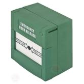Buton aplicabil din plastic pentru iesire de urgenta; Material: plastic, culoare verde; 2x contacte NO/NC;