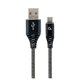 CABLU alimentare si date GEMBIRD, pt. smartphone, USB 2.0 (T) la USB 2.0 Type-C (T), 1m, premium, cablu cu impletire din bumbac, negru cu insertii albe, 