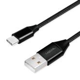CABLU alimentare si date LOGILINK, pt. smartphone, USB 2.0 (T) la USB 2.0 Type-C (T), 1m, premium, cablu cu impletire din bumbac, negru, 