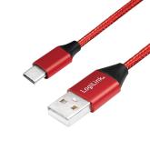 CABLU alimentare si date LOGILINK, pt. smartphone, USB 2.0 (T) la USB 2.0 Type-C (T), 1m, premium, cablu cu impletire din bumbac, rosu, 