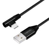 CABLU alimentare si date LOGILINK, pt. smartphone, USB 2.0 (T) la USB 2.0 Type-C (T) la 90 grade, 1m, premium, cablu cu impletire din bumbac, negru, 