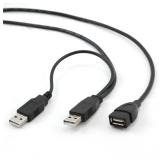 CABLU USB GEMBIRD splitter, USB 2.0 (T) la USB 2.0 (M) + USB 2.0 (T), 0.9m, conectori auriti, extensie conector USB, negru, 
