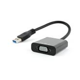 CABLU video GEMBIRD, adaptor USB 3.0 (T) la VGA (M), 15cm, rezolutie maxima Full HD 1920 x 1080 la 60Hz, negru, 