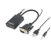 CABLU video GEMBIRD, adaptor VGA (T) + Jack 3.5mm (T) la HDMI (M), 15cm, rezolutie maxima Full HD (1920 x 1080) la 60Hz, conecteaza placa video cu VGA la monitor HDMI, cablu power USB, negru, 