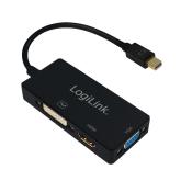 CABLU video LOGILINK, splitter Mini-DisplayPort (T) la HDMI (M) + DVI-I DL (M) + VGA (M), 10cm, rezolutie maxima 4K UHD (3840 x 2160) la 30 Hz, negru, 