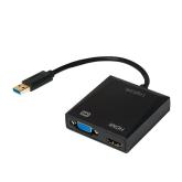 CABLU video LOGILINK, splitter USB 3.0 (T) la HDMI (M) + VGA (M), 10cm, rezolutie maxima Full HD (1920 x 1080) la 60 Hz, negru, 