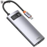DOCKING Station Baseus Metal Gleam, conectare PC USB Type-C, USB 3.0 x 3, RJ-45 Gigabit LAN x 1, USB Type C x 1 PD 100W 5V / 9V / 14.5V / 20V 5A (Max.), HDMI x 1/4K/30Hz, LED, gri 