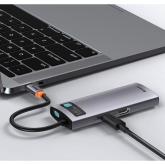 DOCKING Station Baseus Metal Gleam, conectare PC USB Type-C, USB 3.0 x 3, RJ-45 Gigabit LAN x 1, USB Type C x 1 PD 100W 5V / 9V / 14.5V / 20V 5A (Max.), HDMI x 1/4K/30Hz, LED, gri 