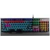 CANYON Wired multimedia gaming keyboard with lighting effect, 20pcs rainbow LED & 19pcs RGB light, Numbers 104keys, EN double injection layout, cable length 1.8M, 446*160*40mm, 0.98kg, color Dark grey