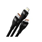 CABLU alimentare si date Baseus Flash, One-for-three Retractable, pt smartphone,USB la Micro-USB+Lightning + USB Type-C 100W, 1.2m, negru 