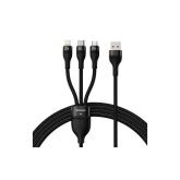 CABLU alimentare si date Baseus Flash, One-for-three Retractable, pt smartphone,USB la Micro-USB+Lightning + USB Type-C 66W, 1.2m, negru 