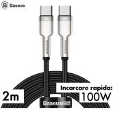 CABLU alimentare si date Baseus Cafule Metal, Fast Charging Data Cable pt. smartphone, USB Type-C la USB Type-C 100W, braided, 2m, negru 