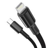 CABLU alimentare si date Baseus High Density Braided, Fast Charging Data Cable pt. smartphone, USB Type-C la Lightning Iphone PD 20W, braided, 1m, negru 