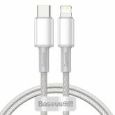 CABLU alimentare si date Baseus High Density Braided, Fast Charging Data Cable pt. smartphone, USB Type-C la Lightning Iphone PD 20W, braided, 1m, alb 