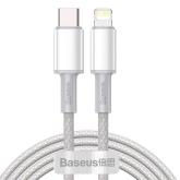 CABLU alimentare si date Baseus High Density Braided, Fast Charging Data Cable pt. smartphone, USB Type-C la Lightning Iphone PD 20W, braided, 2m, alb 