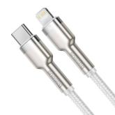 CABLU alimentare si date Baseus Cafule Metal, Fast Charging Data Cable pt. smartphone, USB Type-C la Lightning Iphone PD 20W, brodat, 1m, alb