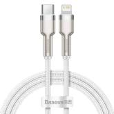 CABLU alimentare si date Baseus Cafule Metal, Fast Charging Data Cable pt. smartphone, USB Type-C la Lightning Iphone PD 20W, brodat, 1m, alb