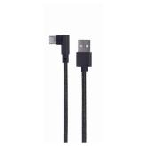 CABLU alimentare si date GEMBIRD, pt. smartphone, USB 2.0 (T) la USB 2.0 Type-C (T) 90 grade, 0.2m, negru, 