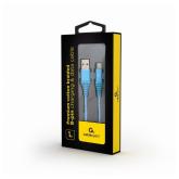 CABLU alimentare si date GEMBIRD, pt. smartphone, USB 2.0 (T) la Lightning (T), 1m, premium, cablu cu impletire din bumbac, albastru cu insertii albe, 