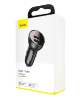 INCARCATOR AUTO Baseus Digital Display, 2 x USB Output 5V/4.8A, total output 24W, pt. bricheta auto, afisaj digital, gri 