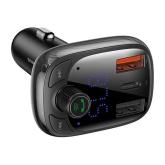 MODULATOR AUTO FM Baseus OS-Baseus T Shaped S-13, Bluetooth 5.0, 12-24V, frecventa modulator 87,5 - 108 MHz, format MP3/WAV/FLAC/APE/WMA, 1xUSB, 2xUSB Type-C, micro SD 32 GB MAX, raza 5m/10m, negru 