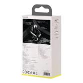 MODULATOR AUTO FM Baseus OS-Baseus T Shaped S-13, Bluetooth 5.0, 12-24V, frecventa modulator 87,5 - 108 MHz, format MP3/WAV/FLAC/APE/WMA, 1xUSB, 2xUSB Type-C, micro SD 32 GB MAX, raza 5m/10m, negru 