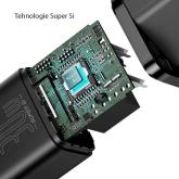 INCARCATOR retea Baseus Super Si, Quick Charge 30W, 1 x USB Type-C 5V/3A, negru 