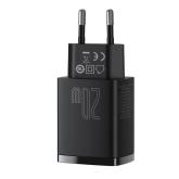 INCARCATOR retea Baseus Compact, Quick Charge 20W, 1 x USB Type-C 5V/3A max, 1 x USB 5V/3A, negru 