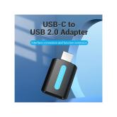 Adaptor USB OTG Vention, USB Type-C (T) la USB 2.0 (M),  rata transfer 480 Mbps, invelis PVC, negru, 