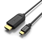 Cablu video Vention, USB Type-C(T) la HDMI(T), 1.5m, rezolutie maxima 4K la 30Hz, conectori auriti, cupru, invelis PVC, negru, 