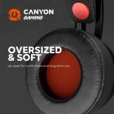 CANYON Gaming headset 3.5mm jack plus USB connector for LED backlight, adjustable microphone and volume control, with 2in1 3.5mm adapter, cable 2M, Black and Orange, 0.36kg