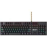 Wired black Mechanical keyboard With colorful lighting system104PCS rainbow backlight LED,also can custmized backlight,1.8M braided cable length,rubber feet,English layout double injection,Numbers 104 keys,keycaps,0.7kg, Size 429*124*35mm