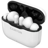 Canyon TWS-3 Bluetooth headset, with microphone, BT V5.0, Bluetrum AB5376A2, battery EarBud 40mAh*2+Charging Case 300mAh, cable length 0.3m, 62*22*46mm, 0.046kg, White