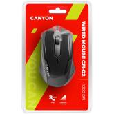 CANYON CM-02 wired optical Mouse with 3 buttons, DPI 1000, Black, cable length 1.25m, 120*70*35mm, 0.07kg
