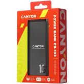 CANYON PB-103 Power bank 10000mAh Li-poly battery, Input 5V/2A, Output 5V/2.1A, with Smart IC, Black, USB cable length 0.25m, 120*52*22mm, 0.210Kg