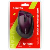 CANYON MW-01 2.4GHz wireless mouse with 6 buttons, optical tracking - blue LED, DPI 1000/1200/1600, Purple pearl glossy, 113x71x39.5mm, 0.07kg