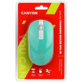 CANYON MW-18, 2.4GHz Wireless Rechargeable Mouse with Pixart sensor, 4keys, Silent switch for right/left keys,Add NTC DPI: 800/1200/1600, Max. usage 50 hours for one time full charged, 300mAh Li-poly battery,, Aquamarine, cable length 0.56m, 116.4*63.3*32