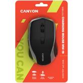 CANYON MW-19 2.4GHz Wireless Rechargeable Mouse with Pixart sensor, 6keys, Silent switch for right/left keys,DPI: 800/1200/1600, Max. usage 50 hours for one time full charged, 300mAh Li-poly battery, Black -Silver, cable length 0.6m, 121*70*39mm, 0.103kg