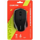 CANYON MW-19, 2.4GHz Wireless Rechargeable Mouse with Pixart sensor, 6keys, Silent switch for right/left keys,Add NTCDPI: 800/1200/1600, Max. usage 50 hours for one time full charged, 300mAh Li-poly battery, Black -Silver, cable length 0.6m, 121*70*39mm, 