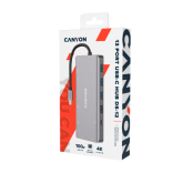 CANYON 13 in 1 USB C hub, with 2*HDMI, 3*USB3.0: support max. 5Gbps, 1*USB2.0: support max. 480Mbps, 1*PD: support max 100W PD, 1*VGA,1* Type C data, 1*Glgabit Ethernet, 1*3.5mm audio jack, cable 15cm, Aluminum alloy housing,130*57.5*15 mm,DarK gray