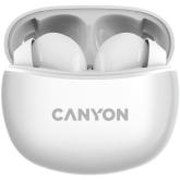 Canyon TWS-5 Bluetooth headset, with microphone, BT V5.3 JL 6983D4, Frequence Response:20Hz-20kHz, battery EarBud 40mAh*2+Charging Case 500mAh, type-C cable length 0.24m, size: 58.5*52.91*25.5mm, 0.036kg, White
