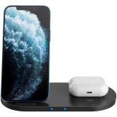 CANYON WS-202 2in1 Wireless charger, Input 5V/3A, 9V/2.67A, Output 10W/7.5W/5W, Type c cable length 1.2m, PC+ABS,with PU part ,180*86*111.1mm, 0.185Kg,Black