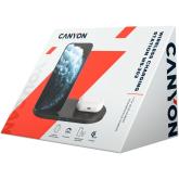 CANYON WS-202 2in1 Wireless charger, Input 5V/3A, 9V/2.67A, Output 10W/7.5W/5W, Type c cable length 1.2m, PC+ABS,with PU part ,180*86*111.1mm, 0.185Kg,Black