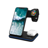 CANYON WS-303 3in1 Wireless charger, with touch button for Running water light, Input 9V/2A, 12V/2A, Output 15W/10W/7.5W/5W, Type c to USB-A cable length 1.2m, 137*103*140mm, 0.195Kg, Black