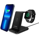 CANYON  WS- 304 Foldable  3in1 Wireless charger, with touch button for Running water light, Input 9V/2A,  12V/1.5AOutput 15W/10W/7.5W/5W, Type c to USB-A cable length 1.2m, with QC18W EU plug,132.51*75*28.58mm, 0.168Kg, Black