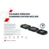CANYON WS-305, Foldable 3in1 Wireless charger with case, touch button for Running water light, Input 9V/2A,  12V/1.5AOutput 15W/10W/7.5W/5W, Type c to USB-A cable length 1.2m, with charger QC 18W EU plug, Fold size: 97.8*72.4*25.2mm. Unfold size: 272