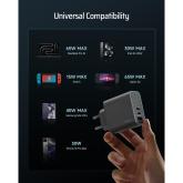 INCARCATOR retea Cuktech 2C1A Quick Charge 65W, 2 x USB Type-C Output, 1 x USB Output, include cablu USB Type-C la USB Type-C 1m, negru 