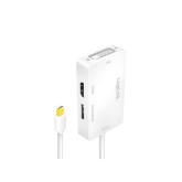 CABLU video LOGILINK, adaptor mini DisplayPort (T) 1.2 la HDMI (M) + DVI (M) + DisplayPort (M), 0.15m, rezolutie maxima 4K UHD (3840 x 2160) la 60 Hz, conectori auriti, plastic, triplu ecranaj, alb, 